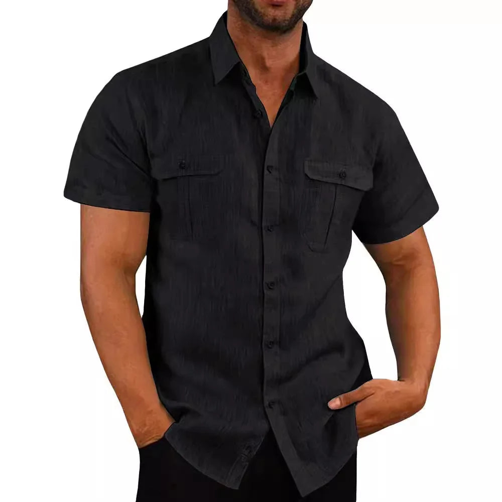 Cotton-Linen Two-Pocket Shirt