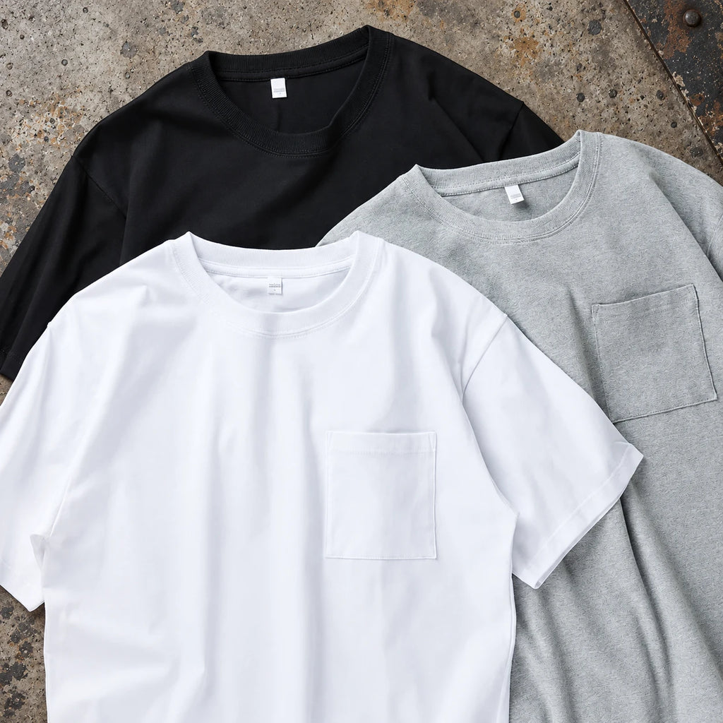 Clock-In Cotton Pocket Tee with industrial background