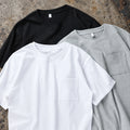 Clock-In Cotton Pocket Tee with industrial background
