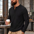 Overtime Long-Sleeve Henley with industrial background