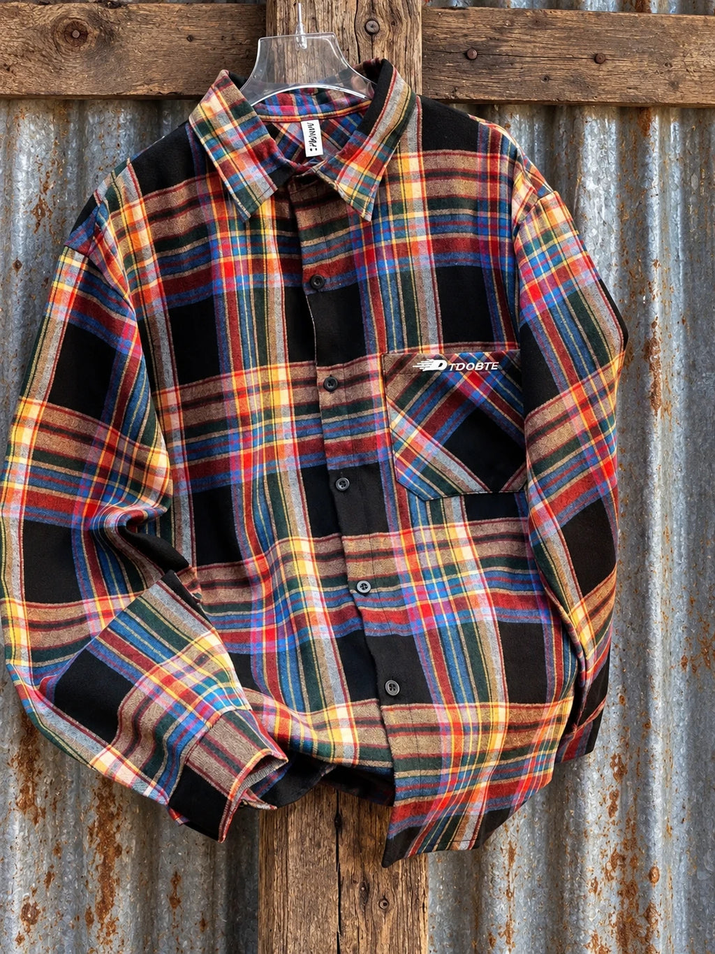 Sawmill Plaid Flannel with industrial background